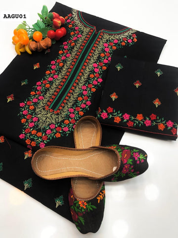 Stuff Cotton Pakka Gala Phulkari Multiple Embroidery Shirt And Embroidery Trouser 2PC Dress